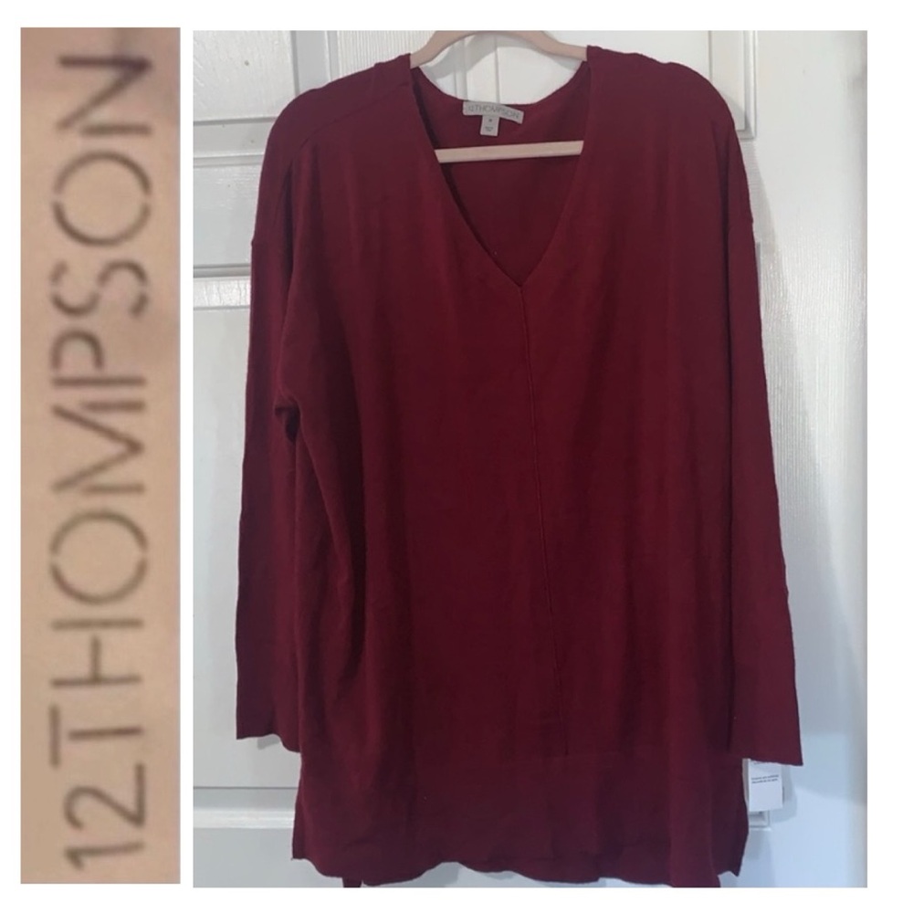 ☃️ 12 THOMPSON Maroon Red V-neck Sweater NWT 2X